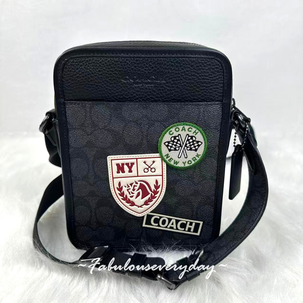 Coach Men's Sullivan Crossbody Bag In Signature Canvas With Patches CAT79 NWT